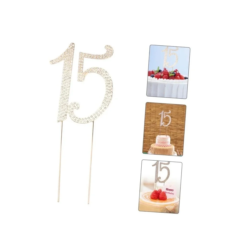 Gold Clear Rhinestone‎ 15 Cake Topper Birthday Quinceañera Party Sparkly Quince
